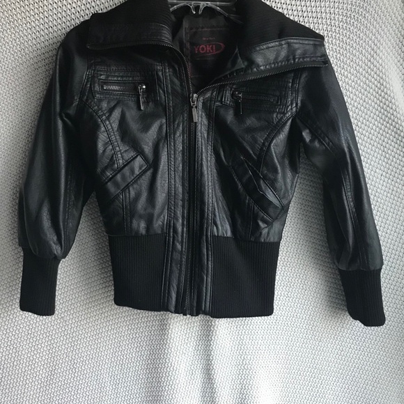 YOKI Black Mandarin Collar Faux Leather Jacket - Picture 1 of 4